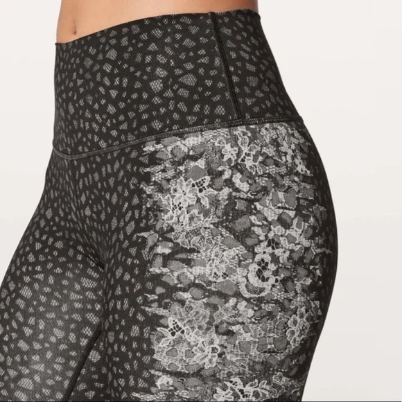 Lululemon Ice Gray Black Overlace Wunder Under High Rise 28" Tights Leggings - Picture 2 of 12